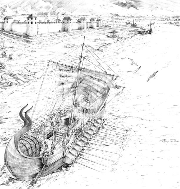 Roman galley, c4th century, (c1990-2010). Artist: Peter Dunn.