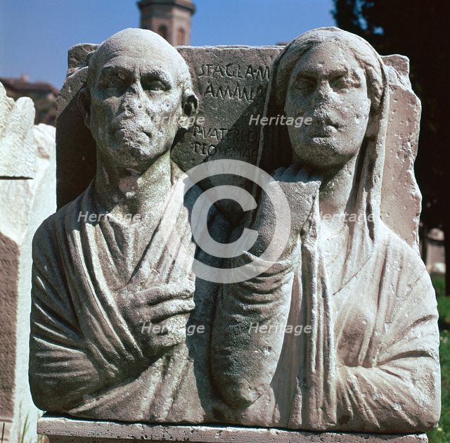 Roman grave-slab with a husband and wife. Artist: Unknown