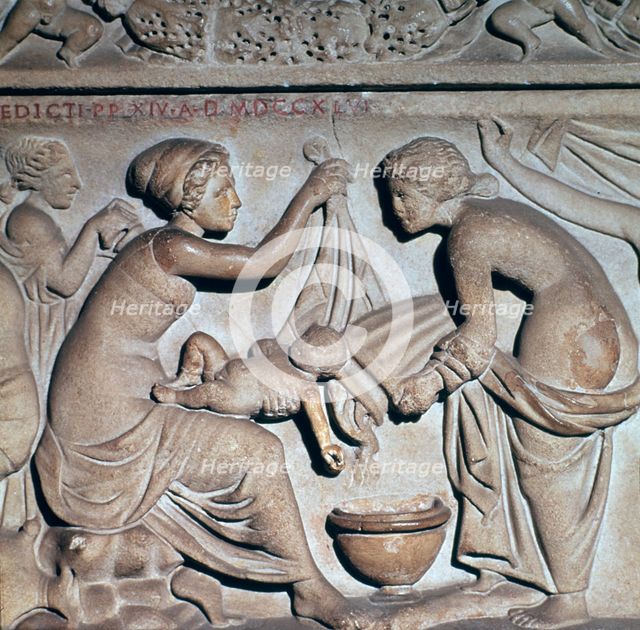 Roman depiction of bathing a baby. Artist: Unknown