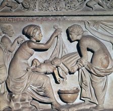 Roman depiction of bathing a baby