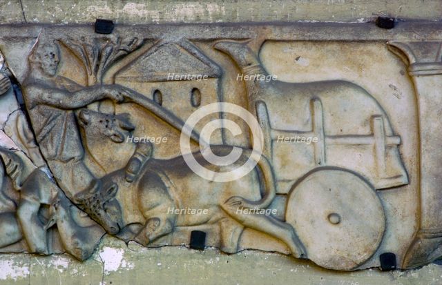 Roman funerary relief, showing an ox-cart. Artist: Unknown