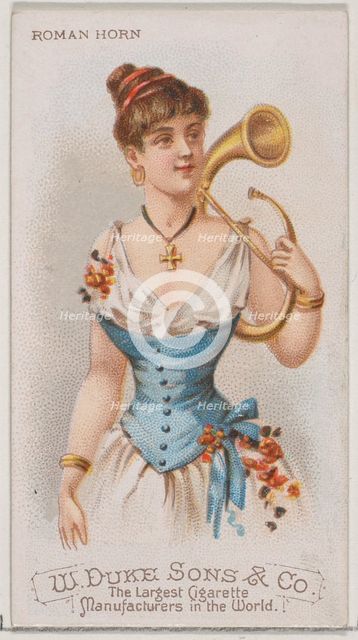Roman Horn, from the Musical Instruments series (N82) for Duke brand cigarettes, 1888., 1888. Creator: Schumacher & Ettlinger.