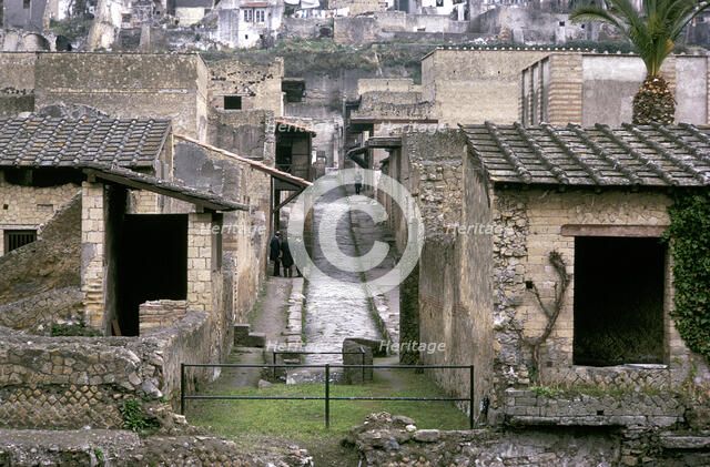 Roman huses of Herculaneum with the modern houses of Ercolano above, Italy. Artist: Unknown