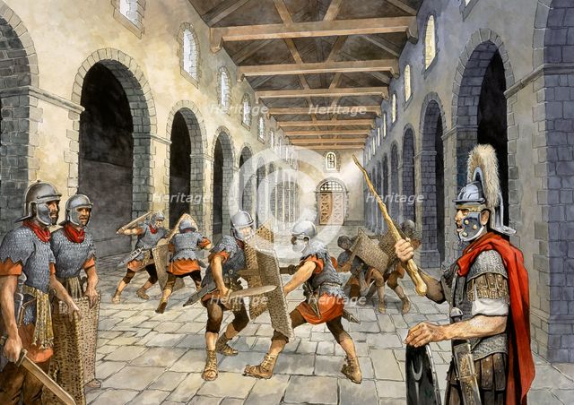 Roman infantry practising combat, c3rd century, (c1990-2010). Artist: Philip Corke.