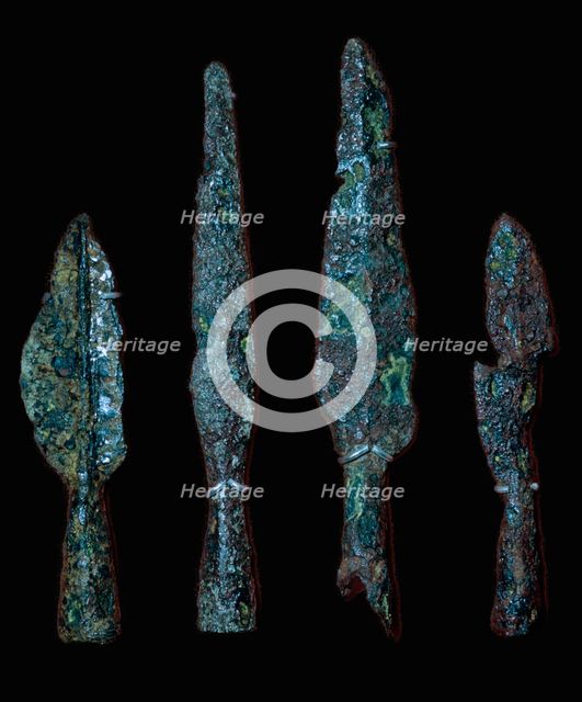 Roman iron spearheads from the Roman site at Camerton near Bath, England. Artist: Unknown