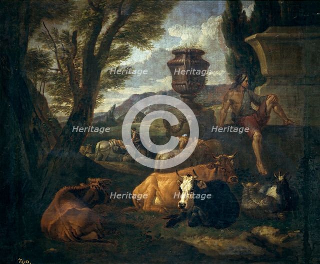 Roman landscape (the Campo Vacino of Rome), 1704. Creator: Pieter van Bloemen.