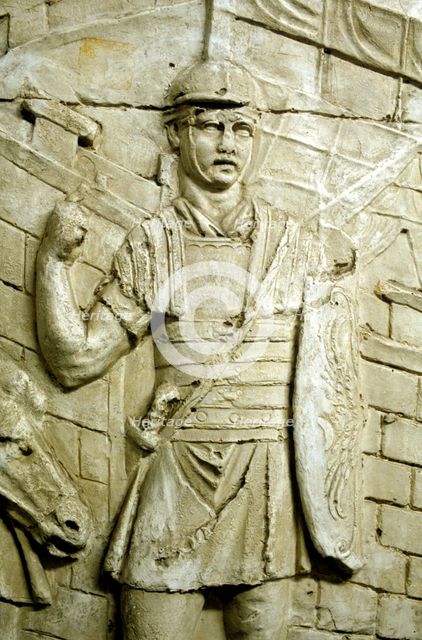 Roman legionary on sentry duty, from Trajan's column, Rome, 106-113. Artist: Unknown