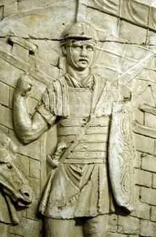 Roman legionary on sentry duty, from Trajan's column, Rome, 106-113
