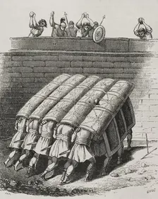 Roman legions in testudo or tortoise formation, 1852. Creator: Tomás Carlos Capuz