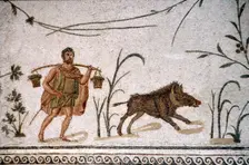 Roman Mosaic of Man and wild boar, c2nd-3rd century