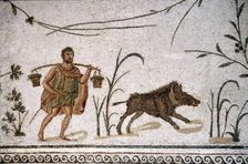 Roman Mosaic of Man and wild boar, c2nd-3rd century