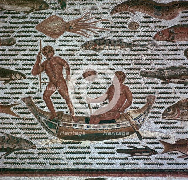 Roman mosaic of men fishing, 2nd century. Artist: Unknown