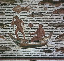 Roman mosaic of men fishing, 2nd century