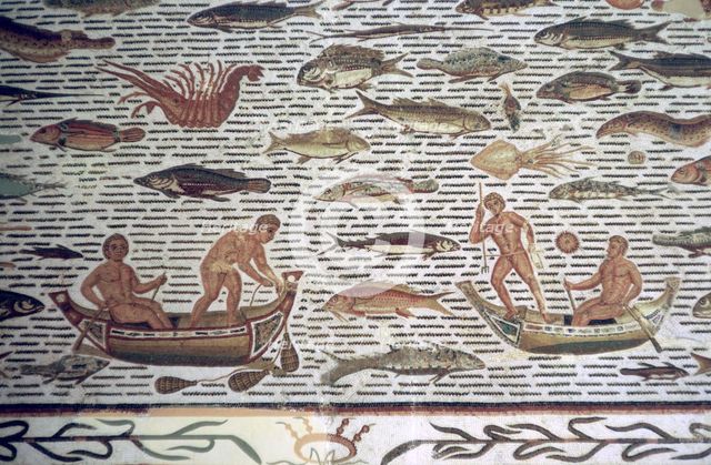 Roman mosaic of men fishing from boats, 2nd century BC. Artist: Unknown