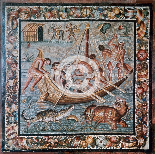Roman mosaic of a ferry-boat, 2nd century. Creator: Unknown.