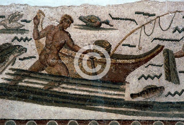 Roman mosaic of a fishing boat, 2nd century. Artist: Unknown