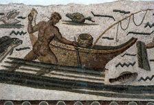 Roman mosaic of a fishing boat, 2nd century