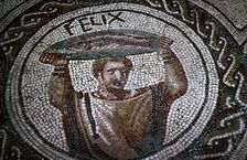 Roman mosaic of a man carrying fish