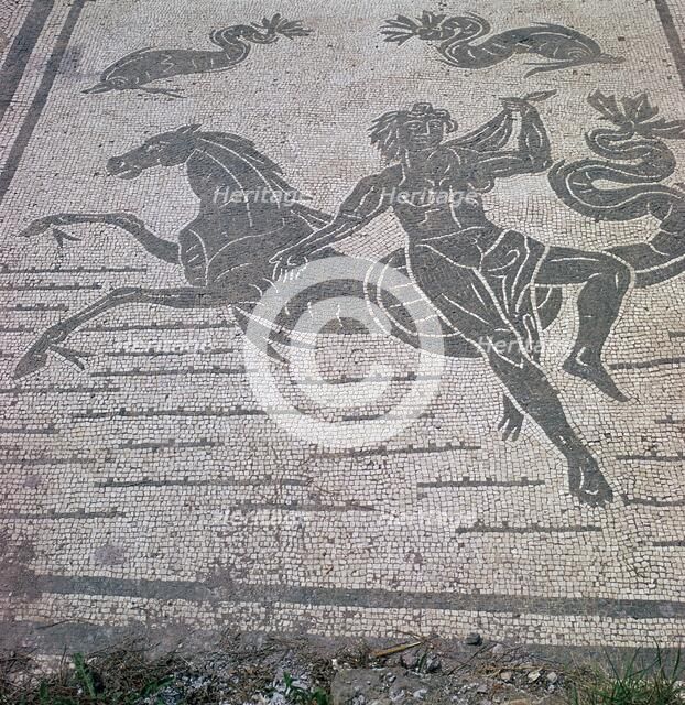 Roman mosaic of a nymph riding a sea-horse, 2nd century. Artist: Unknown