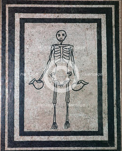 Roman mosaic of a skeleton, 1st century.  Creator: Unknown.