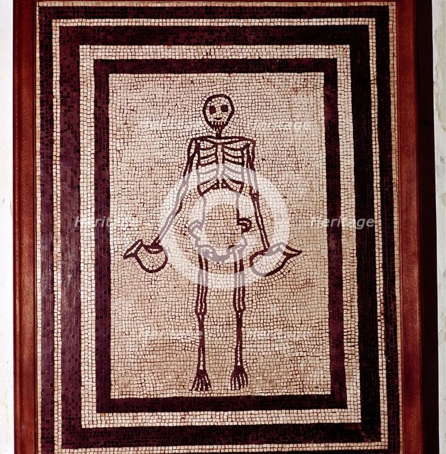 Roman mosaic of a skeleton, Pompeii, Italy. Artist: Unknown