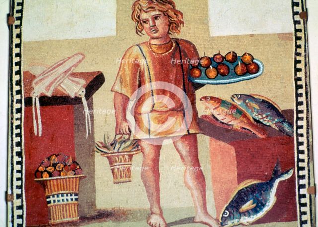 Roman mosaic of a slave boy in a kitchen. Creator: Unknown.