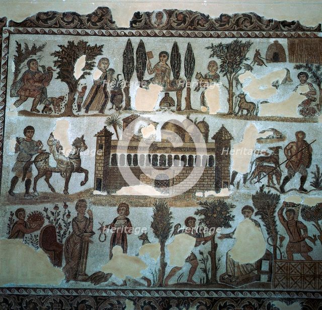 Roman mosaic of a villa, 4th century. Artist: Unknown