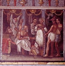 Roman mosaic of actors preparing for a play, Pompeii, Italy. Creator: Unknown