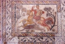 Roman Mosaic of Horseman hunting a leopard, Merida, Spain, c2nd-3rd century