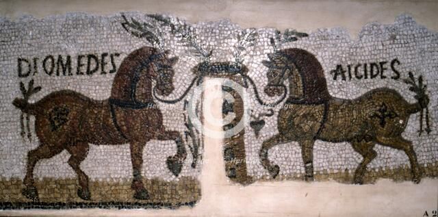 Roman Mosaic of Horses, Diomeder and Aicides, 2nd-3rd century. Artist: Unknown.