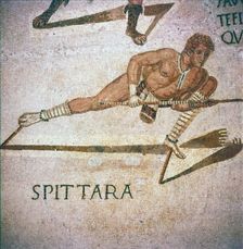 Roman Mosaic of Performer killing leopards in Spectacle Tunisia, 3rd century