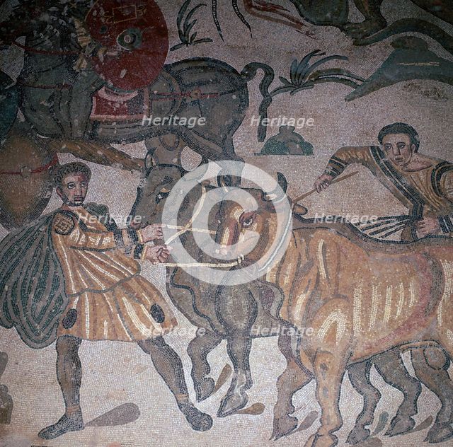 Roman mosaic of ploughing, 3rd century. Artist: Unknown