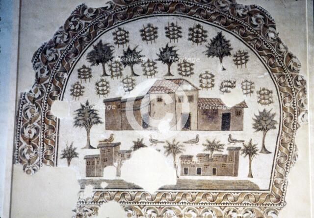 Roman Mosaic of Roman Villa with trees and vines, c3rd century. Artist: Unknown.