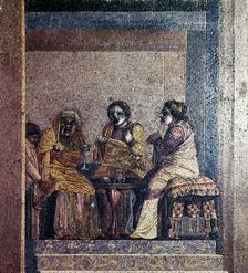 Roman mosaic of Scene from play with masked actors, Villa of Cicero, Pompeii, c2nd century BC. Creator: Dioscurides of Samos