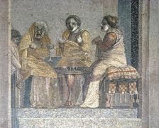 Roman mosaic of Scene from play with masked actors, Villa of Cicero, Pompeii, c2nd century BC. Creator: Dioscurides of Samos