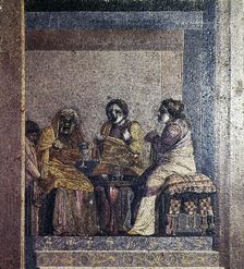 Roman mosaic of Scene from play with masked actors, Villa of Cicero, Pompeii, c2nd century BC. Creator: Dioscurides of Samos