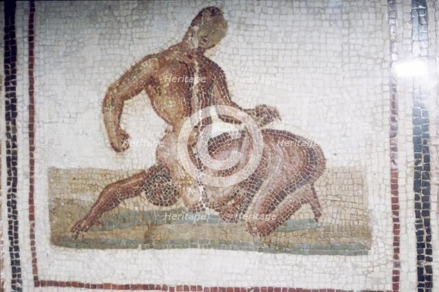 Roman Mosaic of Wrestlers, c2nd-3rd century.  Artist: Unknown.