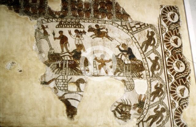 Roman mosaic, Chariot race, c2nd-3rd century. Artist: Unknown.