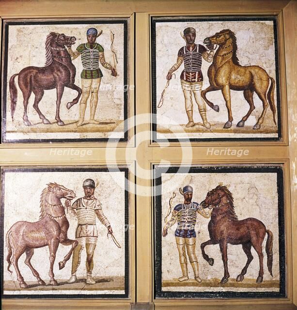 Roman Mosaic, Charioteers wearing Racing Colours of their sponsors, 1st-3rd century.  Artist: Unknown.