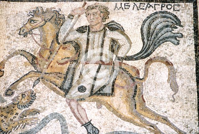 Roman mosaic from Carthage,  Horseman hunts leopard, c3rd century. Artist: Unknown.