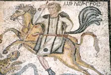 Roman mosaic from Carthage, Horseman hunts leopard, c3rd century