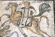 Roman mosaic from Carthage, Horseman hunts leopard, c3rd century