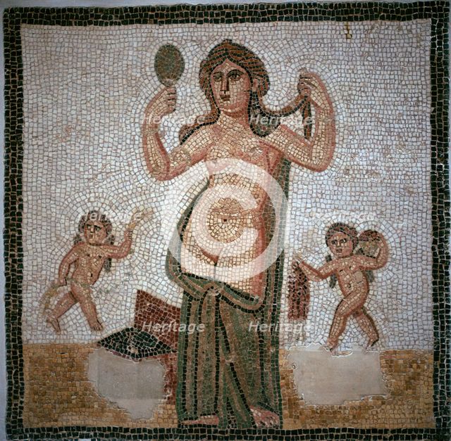Roman mosaic showing the toilette of Venus, 3rd century. Artist: Unknown