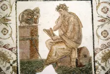 Roman Mosaic, Tragic Poet and Two Masks from Thuburbo Majus, Tunisia, 3rd century