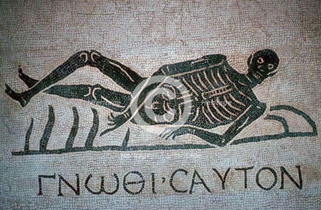 Roman mosaic with the text 'Know Thyself'. Artist: Unknown