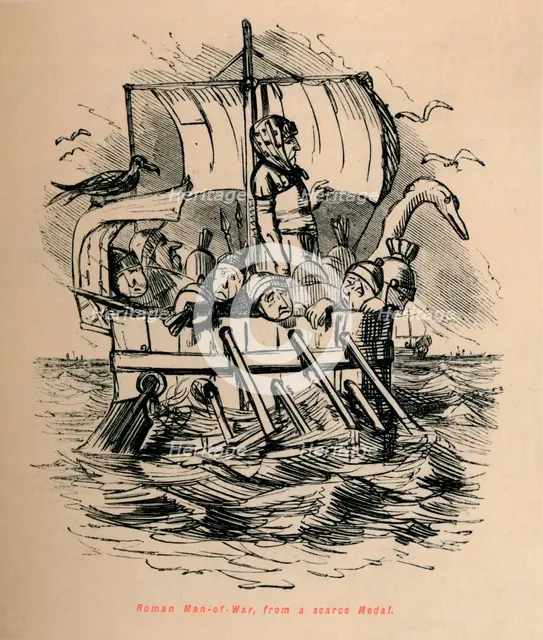 'Roman Man-of-War, from a scarce Medal', 1852. Artist: John Leech.