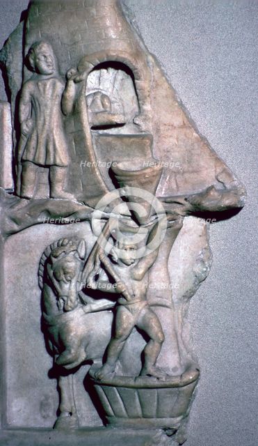 Roman marble relief of a baker's oven and corn mill. Artist: Unknown