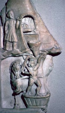 Roman marble relief of a baker's oven and corn mill