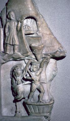 Roman marble relief of a baker's oven and corn mill
