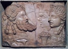 Roman marble relief of dramatic masks